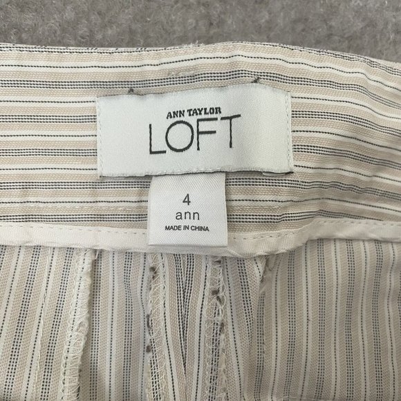 Loft Pants Womens 4 Ann Crop Striped Beige Black White Straight Leg Summer Capri - Picture 5 of 11
